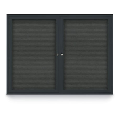 United Visual Products 48"x36" 2-Door Enclosed Outdoor Letterboard, Grey Felt/Black UV1161D-BLACK-GREY